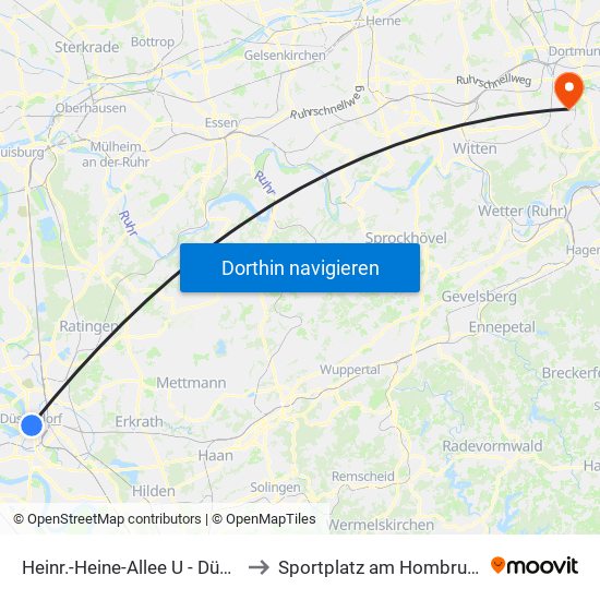 Heinr.-Heine-Allee U - Düsseldorf to Sportplatz am Hombruchsfeld map