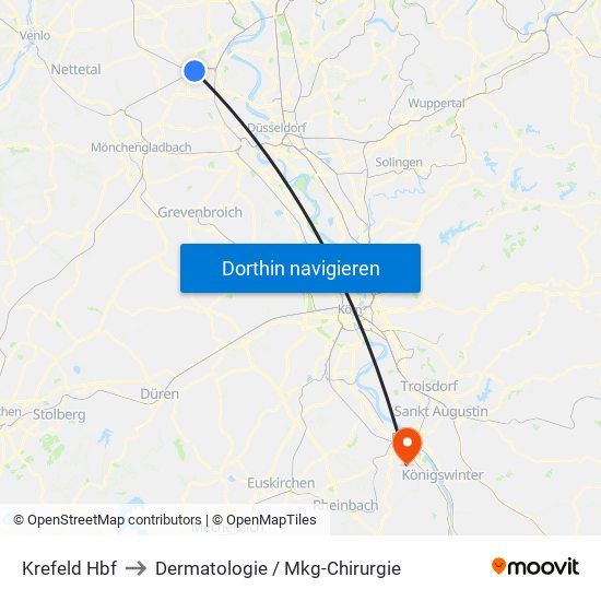 Krefeld Hbf to Dermatologie / Mkg-Chirurgie map