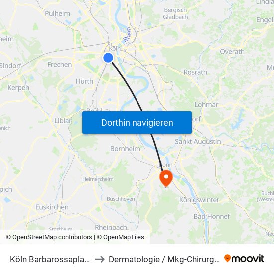 Köln Barbarossaplatz to Dermatologie / Mkg-Chirurgie map