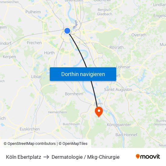 Köln Ebertplatz to Dermatologie / Mkg-Chirurgie map