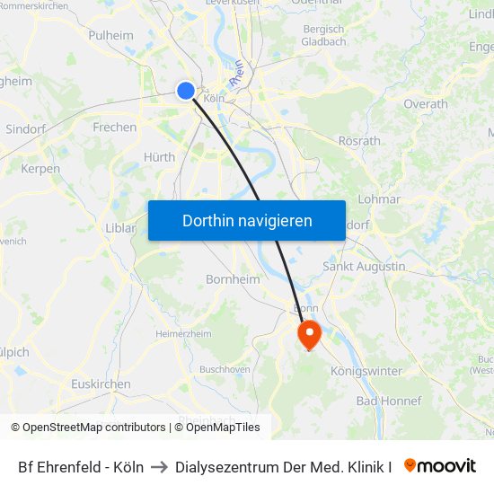 Bf Ehrenfeld - Köln to Dialysezentrum Der Med. Klinik I map