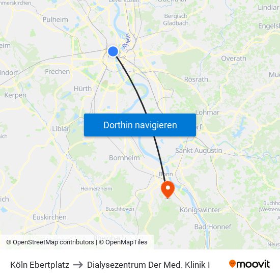Köln Ebertplatz to Dialysezentrum Der Med. Klinik I map