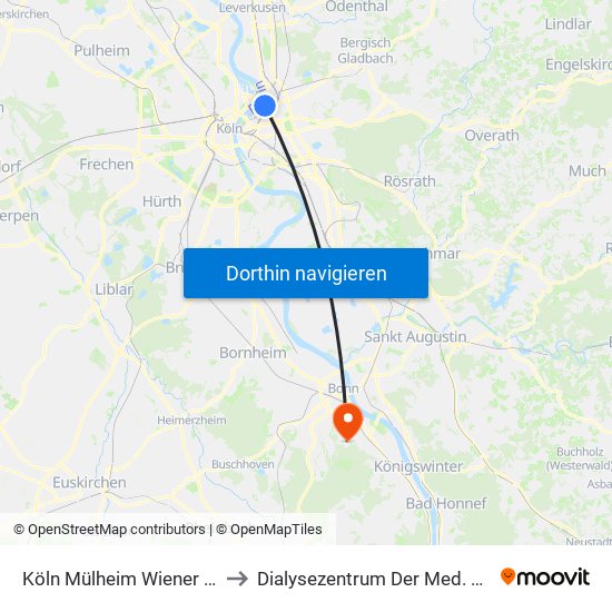 Köln Mülheim Wiener Platz to Dialysezentrum Der Med. Klinik I map