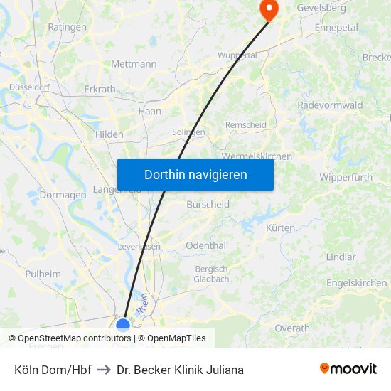 Köln Dom/Hbf to Dr. Becker Klinik Juliana map