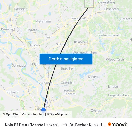 Köln Bf Deutz/Messe Lanxess Arena to Dr. Becker Klinik Juliana map
