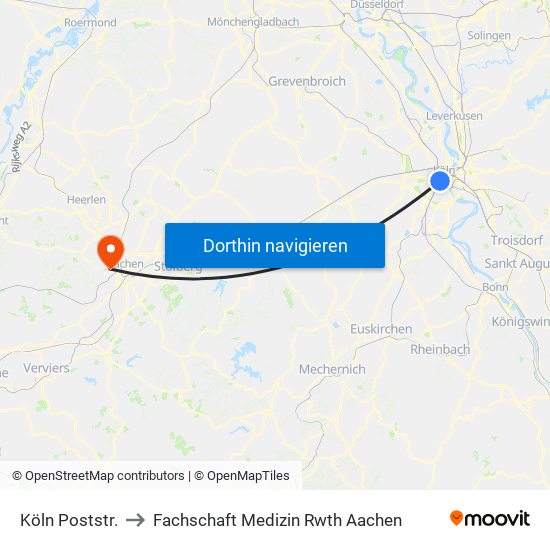 Köln Poststr. to Fachschaft Medizin Rwth Aachen map