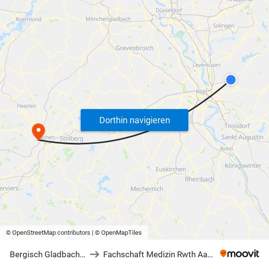 Bergisch Gladbach (S) to Fachschaft Medizin Rwth Aachen map