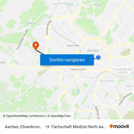 Aachen, Elisenbrunnen to Fachschaft Medizin Rwth Aachen map