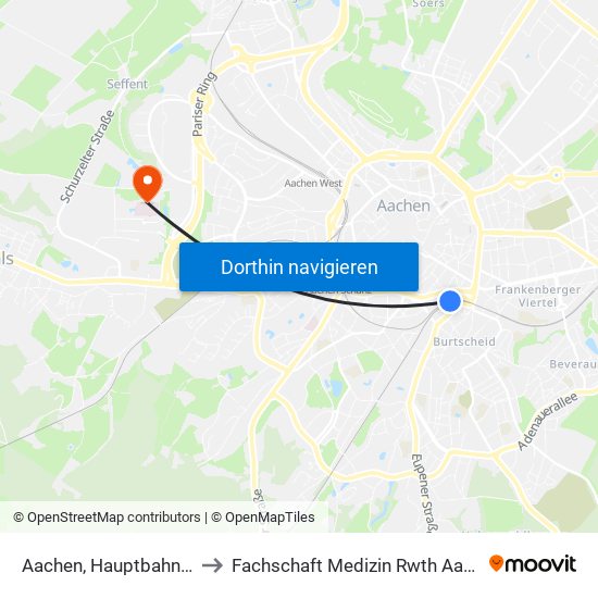 Aachen, Hauptbahnhof to Fachschaft Medizin Rwth Aachen map