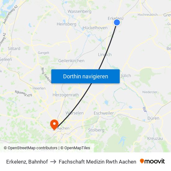 Erkelenz, Bahnhof to Fachschaft Medizin Rwth Aachen map