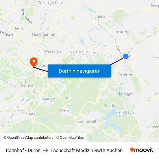 Bahnhof - Düren to Fachschaft Medizin Rwth Aachen map