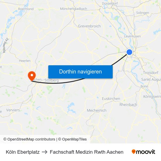 Köln Ebertplatz to Fachschaft Medizin Rwth Aachen map