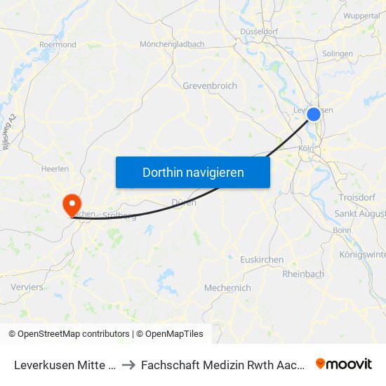 Leverkusen Mitte Bf to Fachschaft Medizin Rwth Aachen map