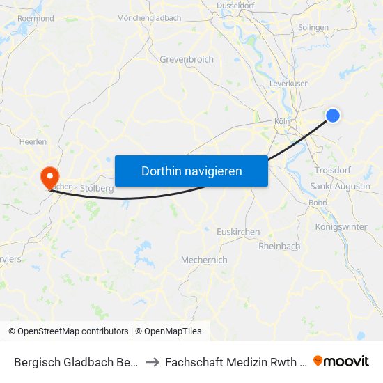 Bergisch Gladbach Bensberg to Fachschaft Medizin Rwth Aachen map