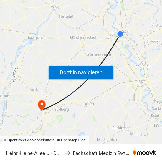 Heinr.-Heine-Allee U - Düsseldorf to Fachschaft Medizin Rwth Aachen map