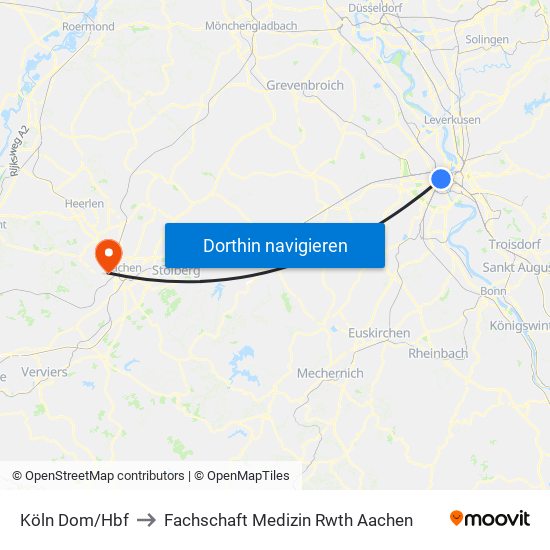 Köln Dom/Hbf to Fachschaft Medizin Rwth Aachen map