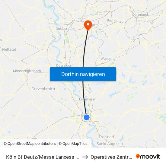 Köln Bf Deutz/Messe Lanxess Arena to Operatives Zentrum I map