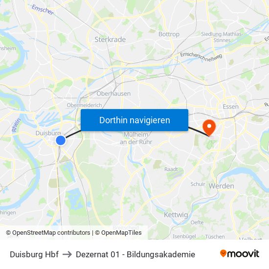 Duisburg Hbf to Dezernat 01 - Bildungsakademie map