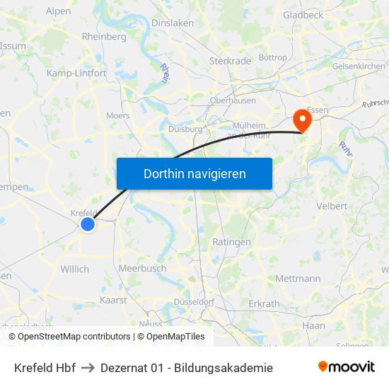 Krefeld Hbf to Dezernat 01 - Bildungsakademie map