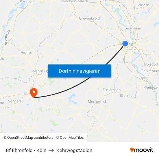 Bf Ehrenfeld - Köln to Kehrwegstadion map