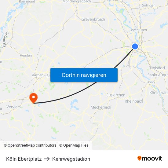 Köln Ebertplatz to Kehrwegstadion map