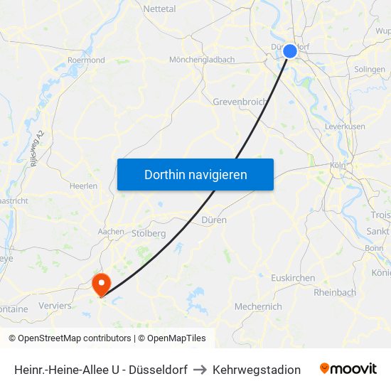 Heinr.-Heine-Allee U - Düsseldorf to Kehrwegstadion map