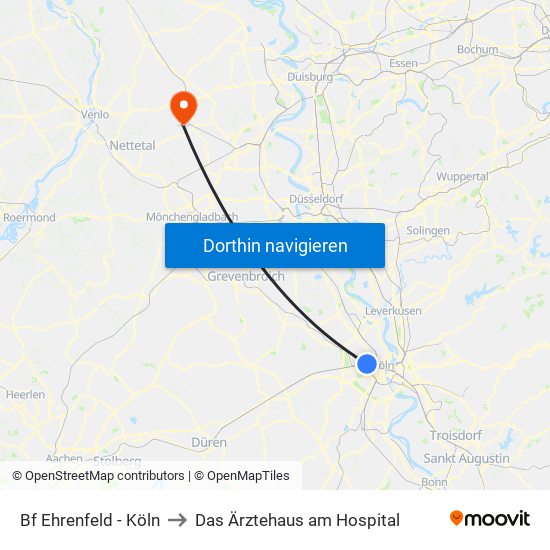 Bf Ehrenfeld - Köln to Das Ärztehaus am Hospital map