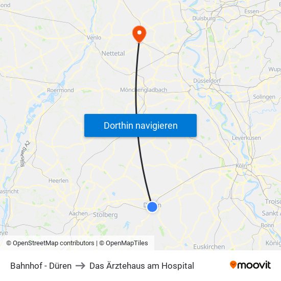 Bahnhof - Düren to Das Ärztehaus am Hospital map