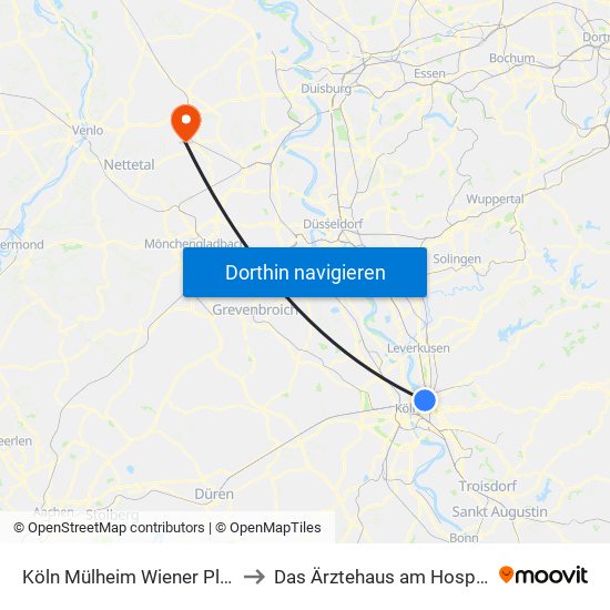 Köln Mülheim Wiener Platz to Das Ärztehaus am Hospital map