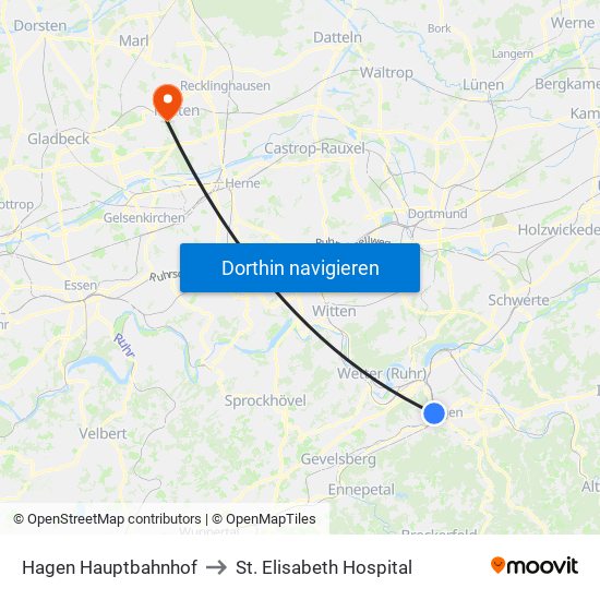 Hagen Hauptbahnhof to St. Elisabeth Hospital map