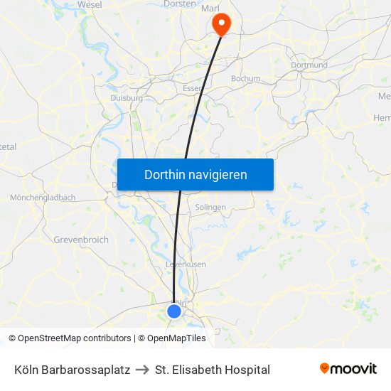 Köln Barbarossaplatz to St. Elisabeth Hospital map