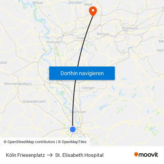 Köln Friesenplatz to St. Elisabeth Hospital map