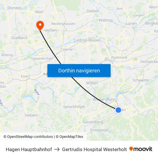 Hagen Hauptbahnhof to Gertrudis Hospital Westerholt map