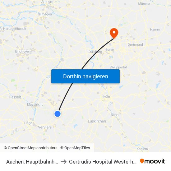 Aachen, Hauptbahnhof to Gertrudis Hospital Westerholt map