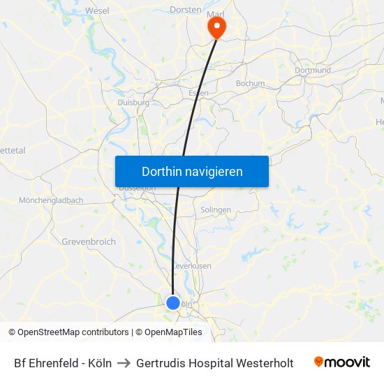 Bf Ehrenfeld - Köln to Gertrudis Hospital Westerholt map
