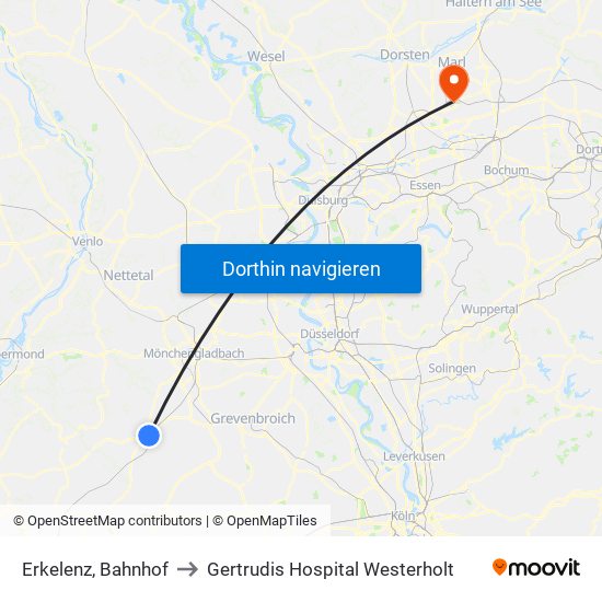 Erkelenz, Bahnhof to Gertrudis Hospital Westerholt map