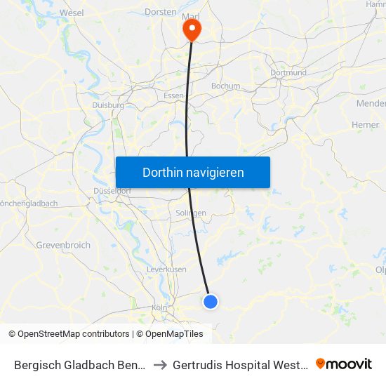 Bergisch Gladbach Bensberg to Gertrudis Hospital Westerholt map