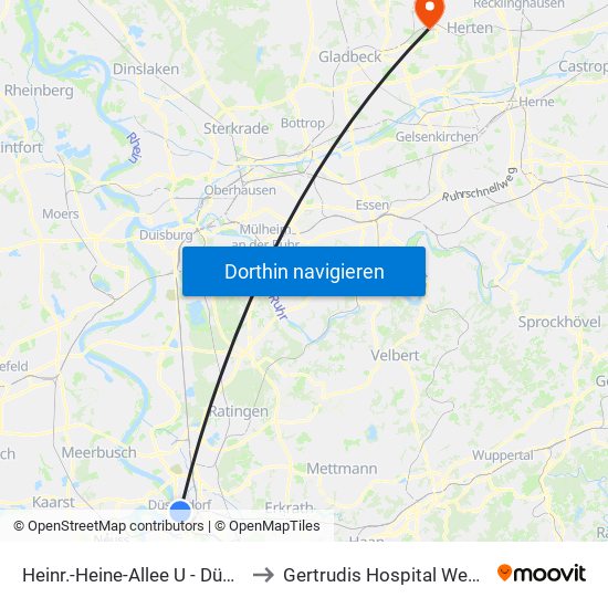 Heinr.-Heine-Allee U - Düsseldorf to Gertrudis Hospital Westerholt map