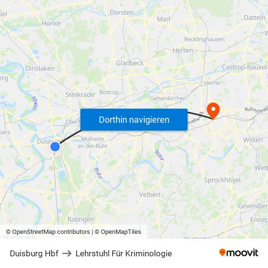 Duisburg Hbf to Lehrstuhl Für Kriminologie map