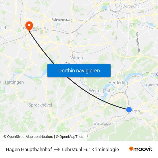 Hagen Hauptbahnhof to Lehrstuhl Für Kriminologie map