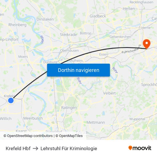 Krefeld Hbf to Lehrstuhl Für Kriminologie map