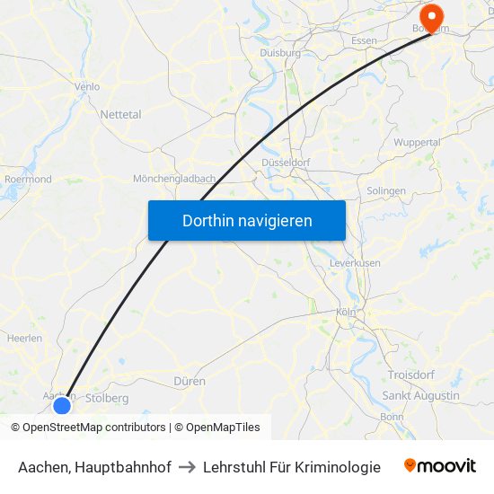 Aachen, Hauptbahnhof to Lehrstuhl Für Kriminologie map