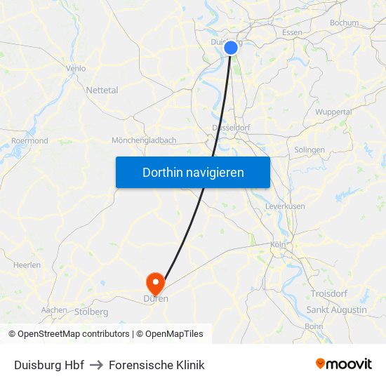Duisburg Hbf to Forensische Klinik map