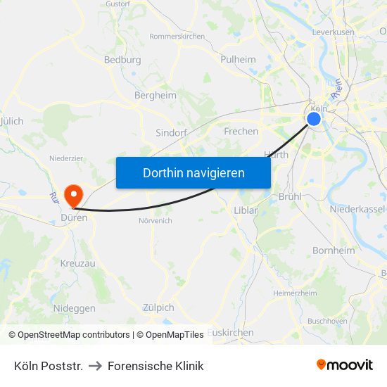 Köln Poststr. to Forensische Klinik map