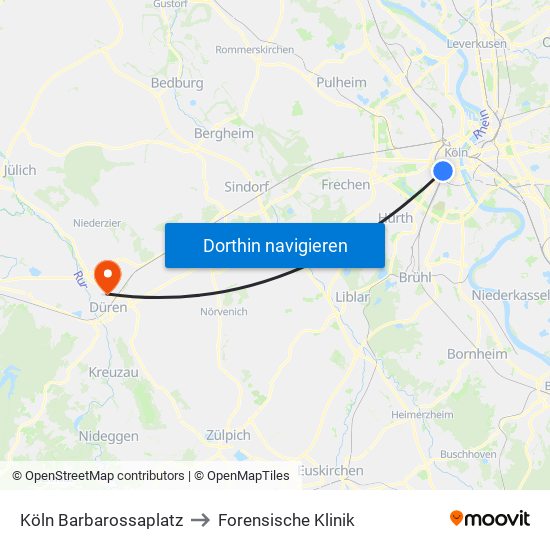 Köln Barbarossaplatz to Forensische Klinik map