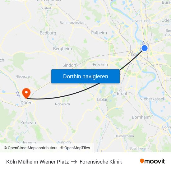 Köln Mülheim Wiener Platz to Forensische Klinik map