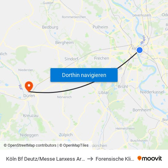 Köln Bf Deutz/Messe Lanxess Arena to Forensische Klinik map