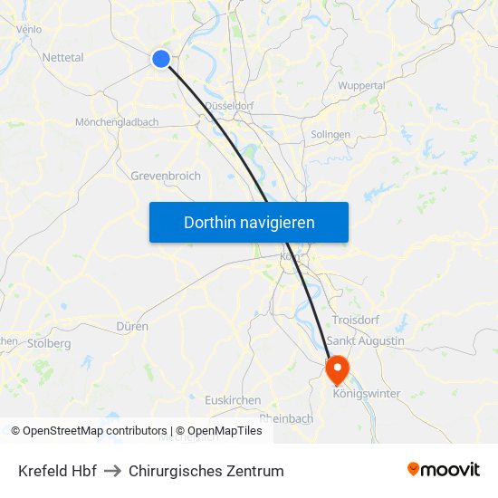 Krefeld Hbf to Chirurgisches Zentrum map