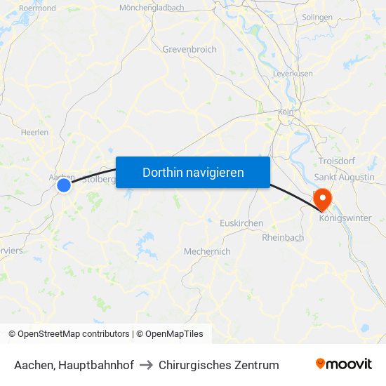 Aachen, Hauptbahnhof to Chirurgisches Zentrum map