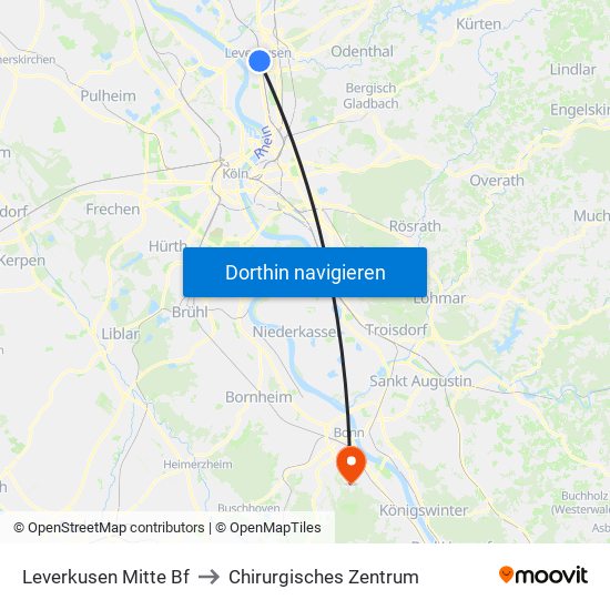 Leverkusen Mitte Bf to Chirurgisches Zentrum map